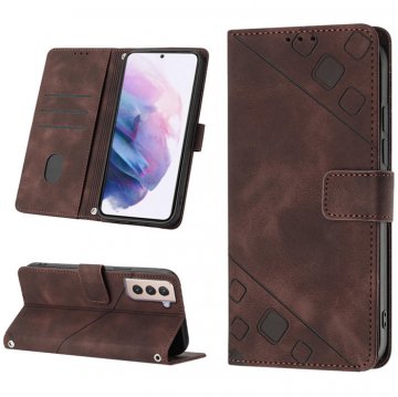 Skin-friendly Samsung Galaxy S21 Plus Wallet Stand Case with Wrist Strap Coffee
