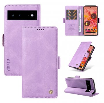 YIKATU Google Pixel 6 Skin-touch Wallet Kickstand Case Purple