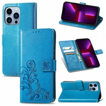Four Leaf Clover Wallet Magnetic Case Blue For iPhone