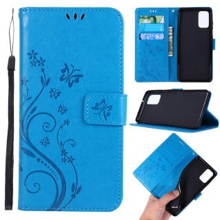 Samsung Galaxy S20 Butterfly Pattern Wallet Magnetic Stand Case Blue