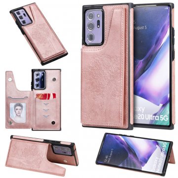 Samsung Galaxy Note 20 Ultra Luxury Tree and Cat Magnetic Card Slots Stand Cover Rose Gold