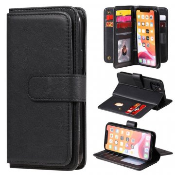iPhone 11 Pro Multi-function 10 Card Slots Wallet PU Leather Case Black
