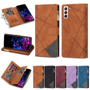 Samsung Galaxy S22 Plus Color Splicing Lines Wallet Case Brown