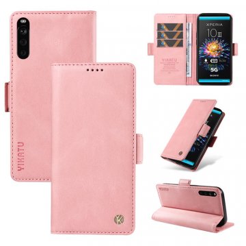 YIKATU Sony Xperia 10 III Skin-touch Wallet Kickstand Case Pink