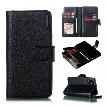iPhone 11 Wallet 9 Card Slots Stand Crazy Horse Leather Case Black