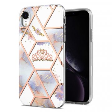 iPhone XR Flower Pattern Marble Electroplating TPU Case Crown