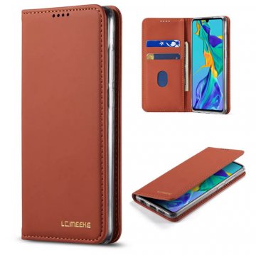 LC.IMEEKE Huawei P30 Wallet Magnetic Kickstand Case Brown