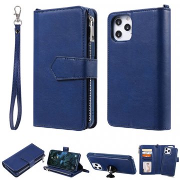 iPhone 12 Pro Max Zipper Wallet Magnetic Detachable 2 in 1 Case Blue