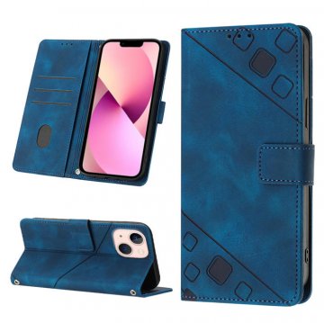 Skin-friendly iPhone 13 Wallet Stand Case with Wrist Strap Blue