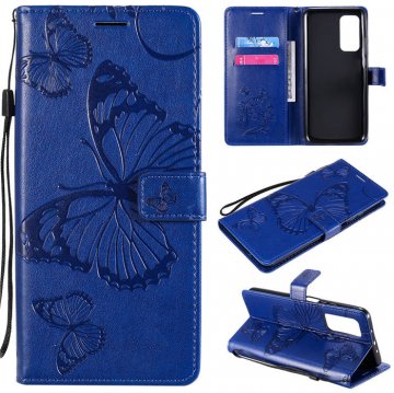 Xiaomi Mi 10T/10T Pro Embossed Butterfly Wallet Magnetic Stand Case Blue