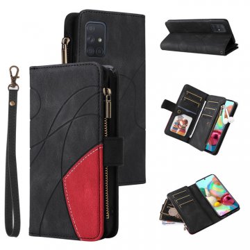 Samsung Galaxy A71 Zipper Wallet Magnetic Stand Case Black