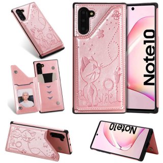 Samsung Galaxy Note 10 Bee and Cat Card Slots Stand Cover Rose Gold