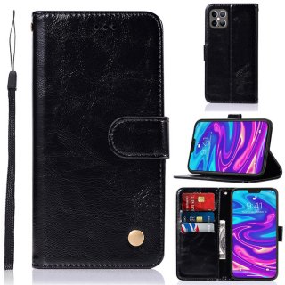 iPhone 12 Pro Max Premium Vintage Wallet Stand Case Black