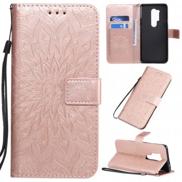 OnePlus 8 Pro Embossed Sunflower Wallet Stand Case Rose Gold