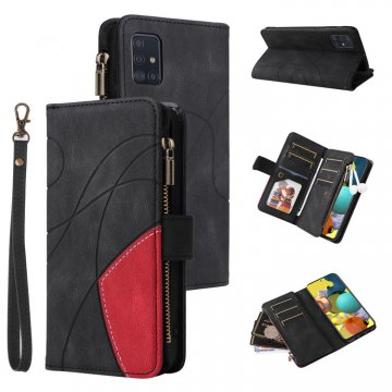 Samsung Galaxy A51 Zipper Wallet Magnetic Stand Case Black