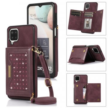 Bling Crossbody Wallet Samsung Galaxy A12 5G Case with Strap Red
