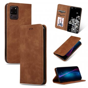 Samsung Galaxy S20 Ultra Magnetic Flip Wallet Stand Case Brown