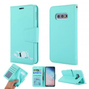 Samsung Galaxy S10e Cat Pattern Wallet Magnetic Stand Case Mint