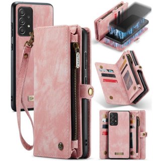 CaseMe Samsung Galaxy A72 Zipper Wallet Case with Wrist Strap Pink