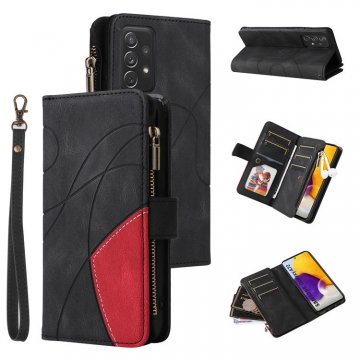 Samsung Galaxy A72 Zipper Wallet Magnetic Stand Case Black