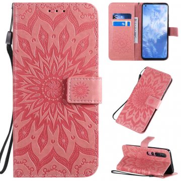 Xiaomi Mi 10/Mi 10 Pro Embossed Sunflower Wallet Stand Case Pink