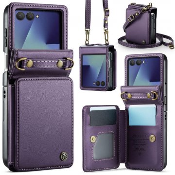 CaseMe Samsung Galaxy Z Flip7 Wallet Case with Card Holder, Crossbody Strap & RFID Blocking Purple