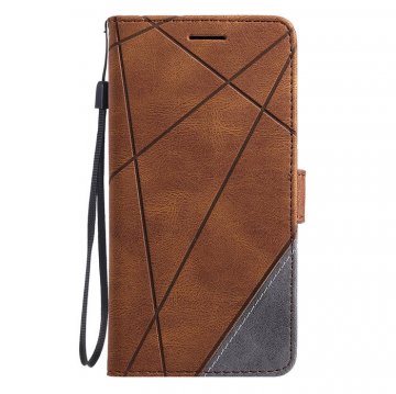 iPhone XR Wallet Splicing Kickstand PU Leather Case Brown