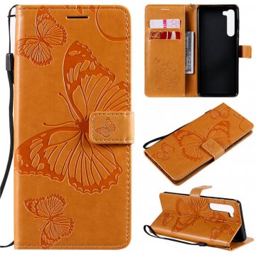 Motorola Edge Embossed Butterfly Wallet Magnetic Stand Case Yellow