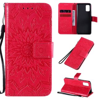 Samsung Galaxy A41 Embossed Sunflower Wallet Stand Case Red