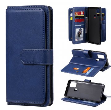 Samsung Galaxy A21S Multi-function 10 Card Slots Wallet Case Dark Blue