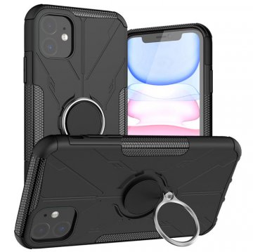 iPhone 11 Hybrid Rugged PC + TPU Ring Kickstand Case Black