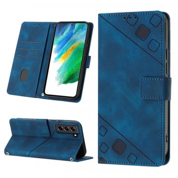 Skin-friendly Samsung Galaxy S21 FE Wallet Stand Case with Wrist Strap Blue