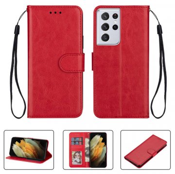 Samsung Galaxy S21/S21 Plus/S21 Ultra Crazy Horse Texture Wallet Case Red