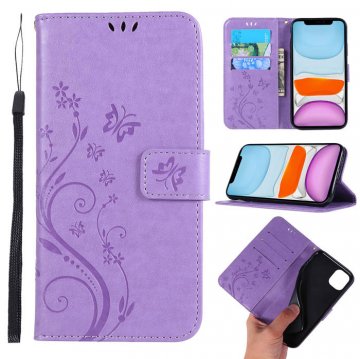 iPhone 11 Butterfly Pattern Wallet Magnetic Stand PU Leather Case Lavender