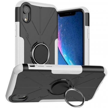 iPhone XR Hybrid Rugged PC + TPU Ring Kickstand Case White