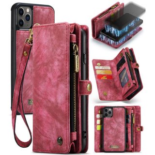 CaseMe iPhone 12 Pro Max Zipper Wallet Case with Wrist Strap Red