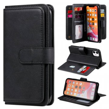 iPhone 11 Multi-function 10 Card Slots Wallet PU Leather Case Black