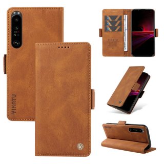 YIKATU Sony Xperia 1 III Skin-touch Wallet Kickstand Case Brown