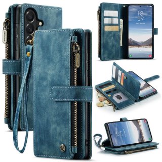 CaseMe Samsung Galaxy A37 Wallet kickstand Case with Wrist Strap Blue