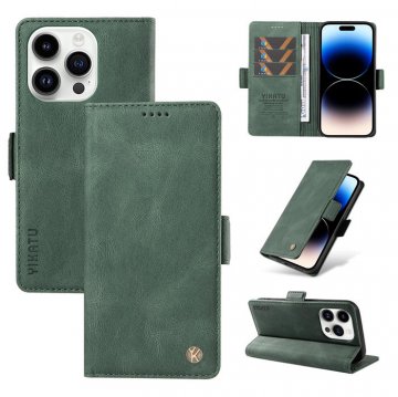 YIKATU iPhone 14 Pro Skin-touch Wallet Kickstand Case Green