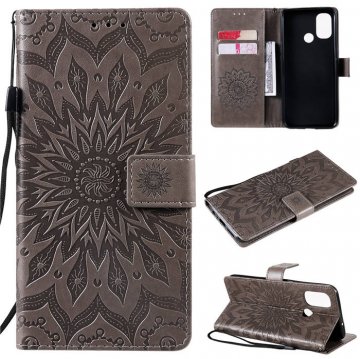 OnePlus Nord N100 Embossed Sunflower Wallet Magnetic Stand Case Gray