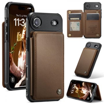 CaseMe iPhone Air RFID Blocking Card Holder Case with Kickstand Brown