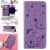 Embossing Bee and Cat Leather Wallet Magnetic Kickstand Case Purple