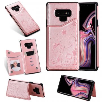 Samsung Galaxy Note 9 Bee and Cat Card Slots Stand Cover Rose Gold