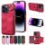 For iPhone 14 Pro Card Holder Ring Kickstand PU Leather Case Red