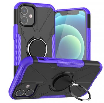 iPhone 12 Mini Hybrid Rugged PC + TPU Ring Kickstand Case Purple