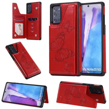 Samsung Galaxy Note 20 Luxury Butterfly Magnetic Card Slots Stand Case Red