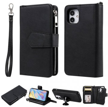 iPhone 12 Zipper Wallet Magnetic Detachable 2 in 1 Case Black