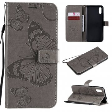 Xiaomi Redmi 9A Embossed Butterfly Wallet Magnetic Stand Case Gray