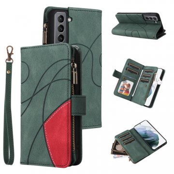 Samsung Galaxy S21 Zipper Wallet Magnetic Stand Case Green